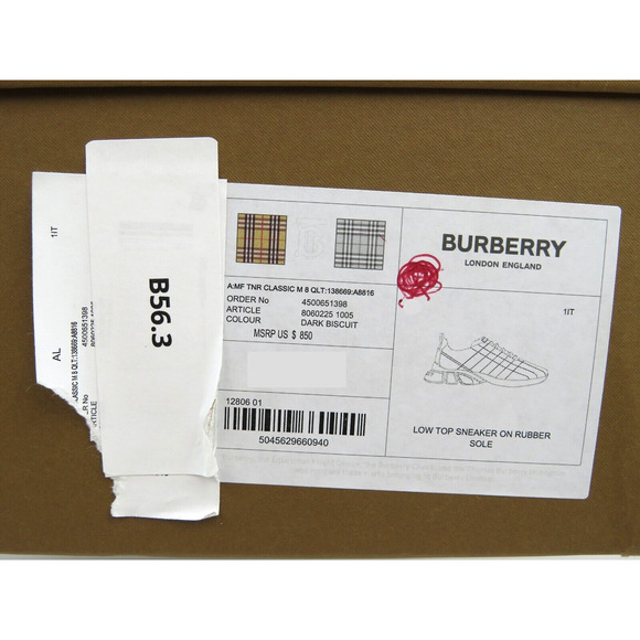 $850 BURBERRY AXBURTON BISCUIT TAN CHECK QUILTED LEATHER LOGO SNEAKERS 11 US 44 - Picture 12 of 12